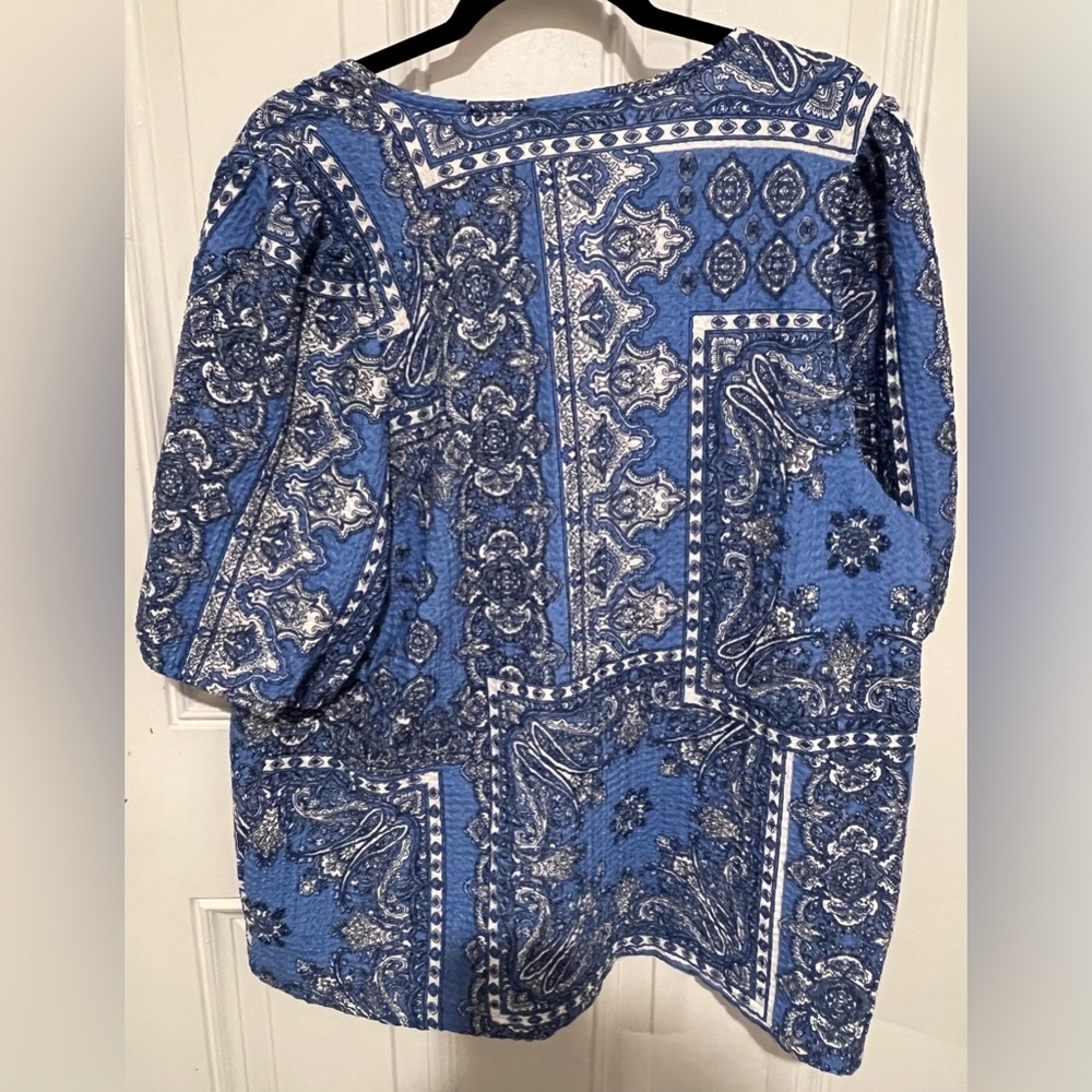 NWT! Loft Blue Bandana Paisley Balloon Sleeve Textured Blouse Size XXL Women’s - Picture 12 of 13